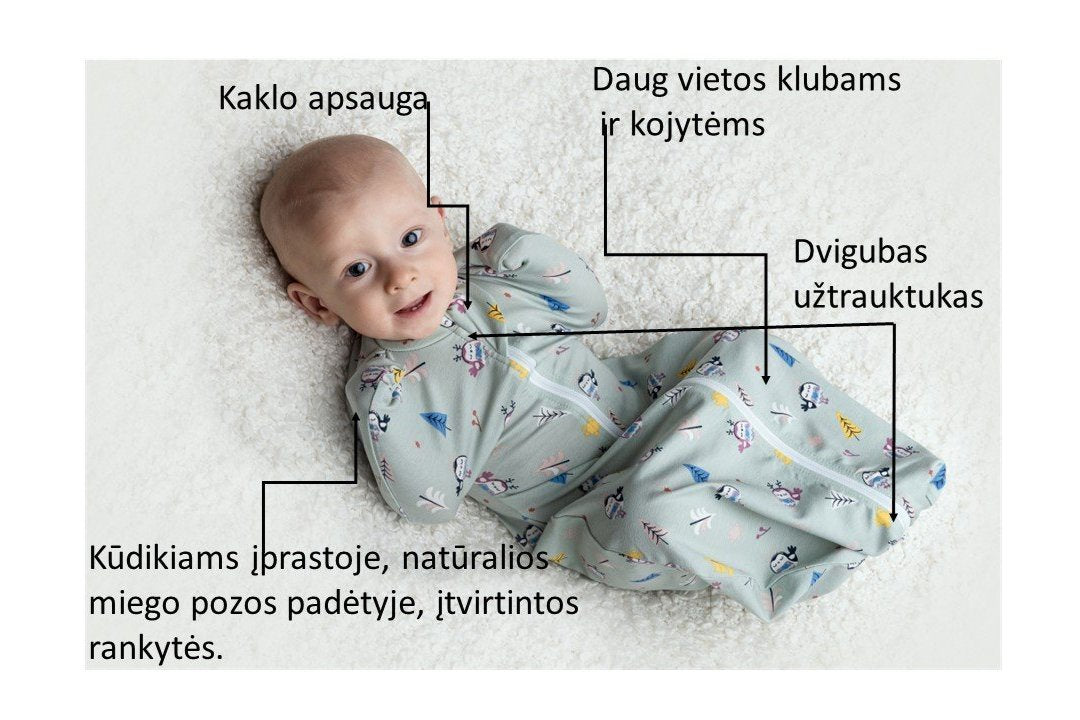 Natūralios miego pozos miegmaišis "Rausvas su žvaigždutėmis"